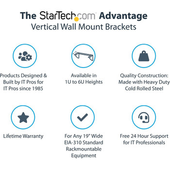 StarTech.com 1U 19in Steel Vertical Wall Mount Equipment Rack Bracket RK119WALLV