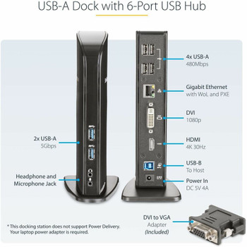 StarTech.com USB 3.0 Docking Station - Compatible with Windows / macOS - Supports Dual Displays - HDMI and DVI - DVI to VGA Adapter Included - USB3SDOCKHD USB3SDOCKHD