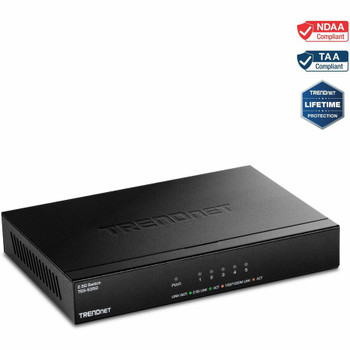TRENDnet 5-Port Unmanaged 2.5G Switch, 5 x 2.5GBASE-T Ports, TEG-S350, 25Gbps Switching Capacity, Fanless, Wall Mountable, Black TEG-S350