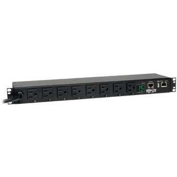 Tripp Lite by Eaton 1.4kW Single-Phase Switched PDU, LX Interface, 120V Outlets (8 5-15R), NEMA 5-15P, 12 ft. (3.66 m) Cord, 1U Rack, TAA PDUMH15NET2LX