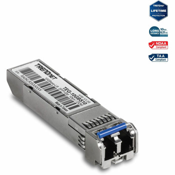 TRENDnet SFP to RJ45 10GBASE-LR SFP+ Single Mode LC Module; TEG-10GBS10; Up to 10 km (6.2 Miles); Hot Pluggable SFP Transceiver; Duplex LC Connector; 1310nm; 3.3V Power Supply; Lifetime Protection TEG-10GBS10