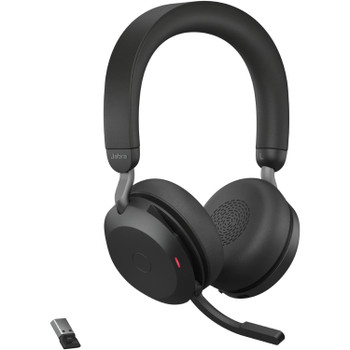 Jabra Evolve2 75 Wireless On-ear Stereo Headset - USB-A - Unified Communication - With Charging Stand - Black - Binaural - Ear-cup - 3000 cm - Bluetooth - 20 Hz to 20 kHz - MEMS Technology Microphone - Noise Cancelling 27599-989-989