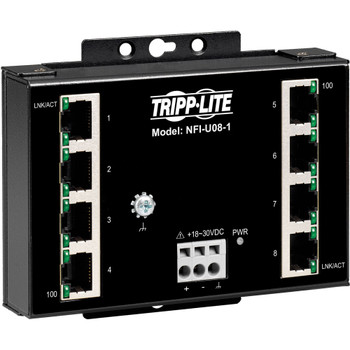 Tripp Lite by Eaton 8-Port Unmanaged Fast Industrial Ethernet Switch 10/100 Mbps Ruggedized -40�&deg; to 75�&deg;C DIN/Wall Mount - TAA Compliant NFI-U08-1