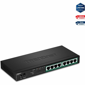 TRENDnet 8-Port Gigabit PoE+ Switch, 65W PoE Power Budget, 16Gbps Switching Capacity, IEEE 802.1p QoS, DSCP Pass-Through Support, Fanless, Wall Mountable, Lifetime Protection, Black, TPE-TG83 TPE-TG83