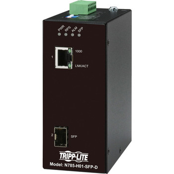 Tripp Lite by Eaton Hardened Gigabit Fiber to Ethernet Media Converter 10/100/1000 Mbps RJ45/SFP -10�&deg; to 60�&deg;C DC Power N785-H01-SFP-D