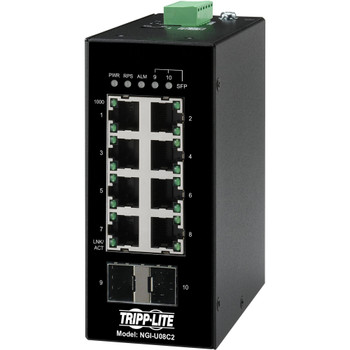 Tripp Lite by Eaton 8-Port Unmanaged Industrial Gigabit Ethernet Switch 10/100/1000 Mbps 2 GbE SFP Slots -40�&deg; to 75�&deg;C DIN Mount - TAA Compliant NGI-U08C2