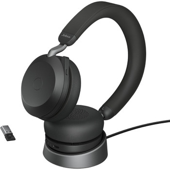 Jabra Evolve2 75 Wireless On-ear Stereo Headset - USB-A - Unified Communication - Black - Binaural - Ear-cup - 3000 cm - Bluetooth - 20 Hz to 20 kHz - MEMS Technology Microphone - Noise Cancelling 27599-989-999