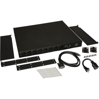 Tripp Lite by Eaton 1.9kW Single-Phase Switched PDU - LX Interface, 120V Outlets (16 5-15/20R), L5-20P/5-20P Input, 12 ft. (3.66 m) Cord, 1U Rack-Mount, TAA PDUMH20NET