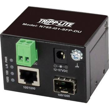 Tripp Lite by Eaton Unmanaged Industrial Gigabit Fiber to Ethernet Media Converter 10/100/1000 Mbps RJ45/SFP -40�&deg; to 75�&deg;C DC Power N785-I01-SFP-DU