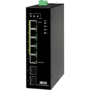 Tripp Lite by Eaton 5-Port Unmanaged Industrial Gigabit Ethernet Switch 10/100/1000 Mbps PoE+ 30W -10�&deg; to 60�&deg;C 2 GbE SFP Slots DIN Mount - TAA Compliant NGI-U05C2POE4