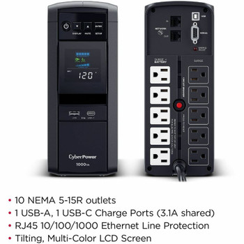 CyberPower CP1000PFCLCDTAA TAA Compliant Intelligent UPS Systems CP1000PFCLCDTAA