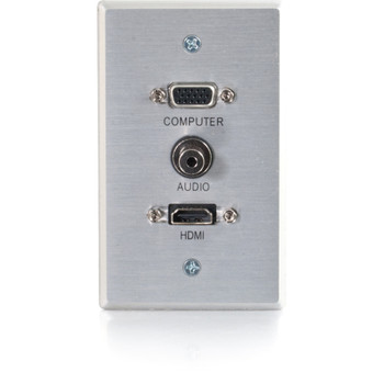 C2G HDMI, VGA and 3.5mm Audio Pass Through Wall Plate Single Gang Brushed Aluminum 41034