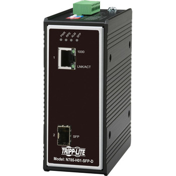Tripp Lite by Eaton Industrial Gigabit Fiber to Ethernet Media Converter 10/100/1000 Mbps RJ45/SFP -40�&deg; to 75�&deg;C DC Power N785-I01-SFP-D
