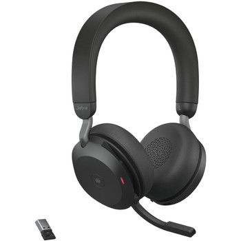 Jabra Evolve2 75 Wireless On-ear Stereo Headset - USB-A - For MS Teams - With Charging Stand - Black - Binaural - Ear-cup - 3000 cm - Bluetooth - 20 Hz to 20 kHz - MEMS Technology Microphone - Noise Cancelling 27599-999-989