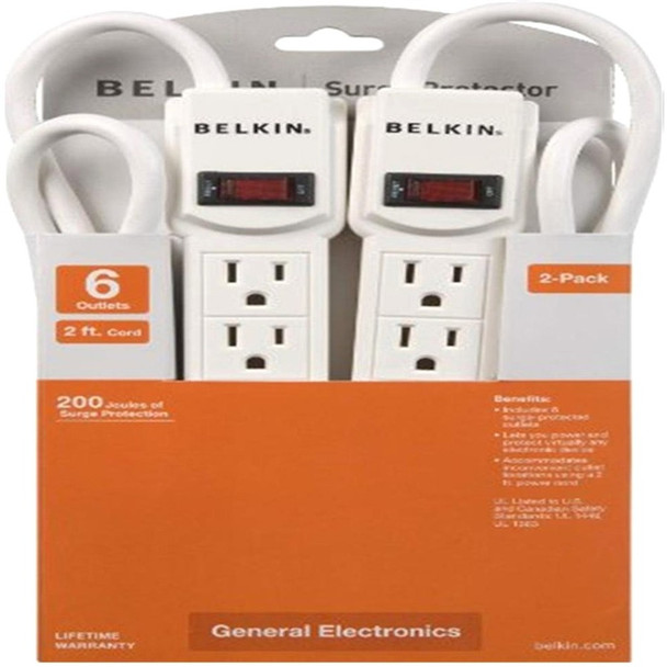 Belkin 6 Outlet Home and Office Surge Protector with 2ft Power Cord - 200 Joules F5C048-2