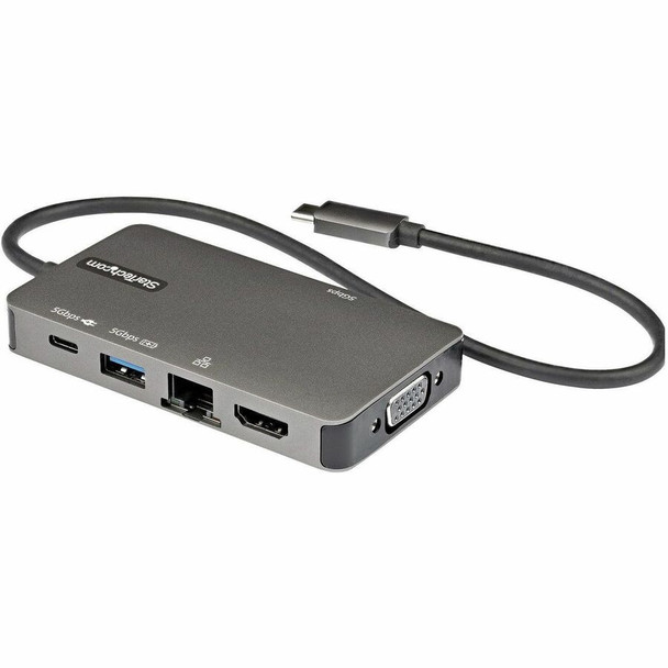 StarTech.com USB-C Multiport Adapter, USB C to 4K HDMI or VGA, USB Type-C Mini Dock, 100W PD Passthrough, 3x USB 3.0, GbE, 12" Long Cable DKT30CHVPD2