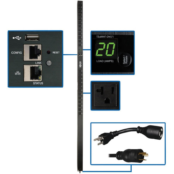 Tripp Lite by Eaton PDU 1.9kW Single-Phase Switched PDU - LX Interface 120V Outlets (24 5-15/20R) 10 ft. (3.05 m) Cord with L5-20P 0U TAA PDUMV20NETLX