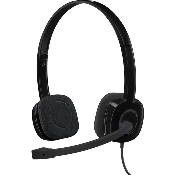 Logitech H151 Stereo Headset with Rotating Boom Mic (Black) - Stereo - 3.5MM AUDIO JACK CONNECTION - Wired - In-Line Control - 22 Ohm - 20 Hz - 20 kHz - Over-the-head - 5.9 ft Cable - Black 981-000587