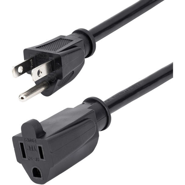 StarTech.com 10ft (3m) Power Extension Cord, NEMA5-15R to NEMA5-15P Black Extension Cord, 13A 125V, 16AWG, Computer Power Extension Cable PAC10110