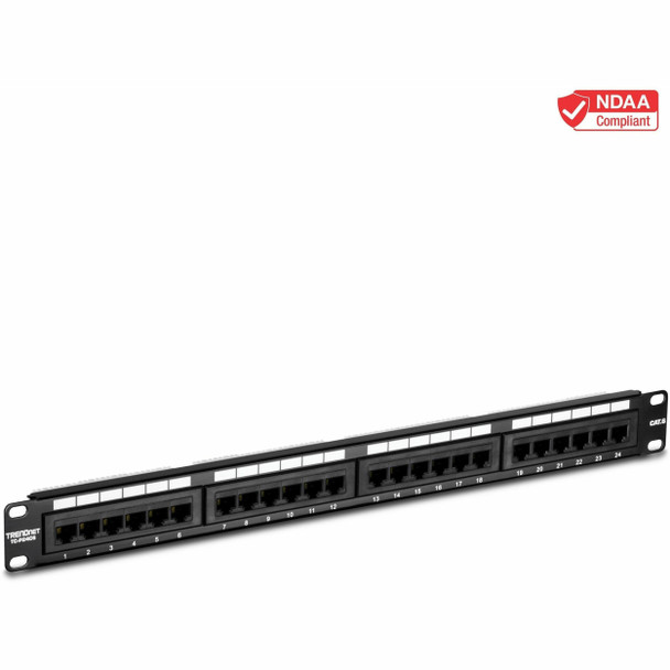 TRENDnet 24-Port Cat6 Unshielded Patch Panel, Wallmount or Rackmount, Compatible with Cat3,4,5,5e,6 Cabling, For Ethernet, Fast Ethernet, Gigabit Applications, Black, TC-P24C6 TC-P24C6