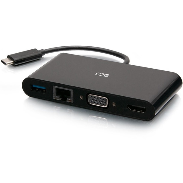 C2G USB C to HDMI, VGA, USB A, Ethernet Adapter - 4K 30Hz - Black C2G29828