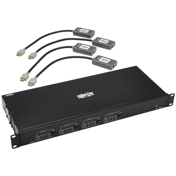 Tripp Lite by Eaton 4x4 HDMI over Cat6 Matrix Switch Kit, Switch/4x Pigtail Receivers - 4K 60 Hz, HDR, 4:4:4, PoC, 230 ft. (70.1 m), TAA B127A-4X4-BH4PH