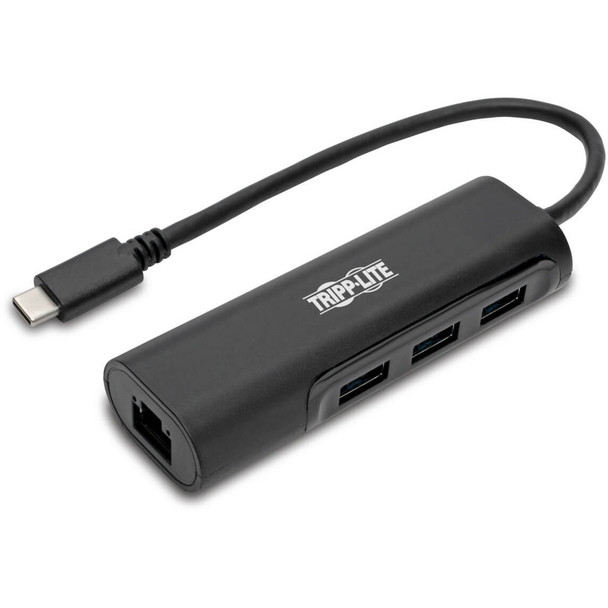 Tripp Lite by Eaton 3-Port USB 3.x (5Gbps) Hub with LAN Port, USB-C to 3x USB-A Ports and Gigabit Ethernet, Black U460-003-3A1GB