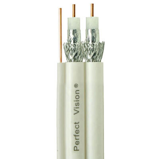 Perfect Vision Dual RG6 Coax with Ground, Solid Copper, DIRECTV Approved, White, 500ft