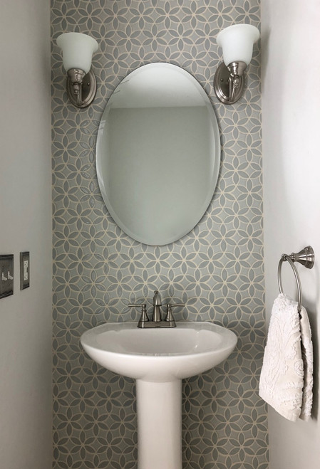 Charming Powder Room with Handmade Tile Accent Wall