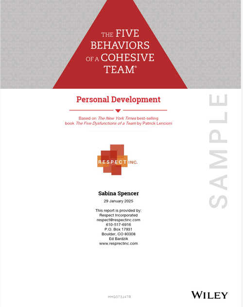 This new product was created to harness the power of The Five Behaviors™ across the entire organization. The Five Behaviors™ Personal Development solution teaches individuals to become better teammates by integrating Patrick Lencioni’s model at the organizational level. The goal is to completely redefine teamwork and collaboration. Personal Development was designed specifically to work for individuals; participants do not all need to be part of the same team. Rather, participants can carry the takeaways of this program from one team to the next, enabling a culture of teamwork. Learners at all levels of an organization can benefit from this program and adopt its powerful principles, shape behaviors, and create a common language that empowers people to rewrite what it means to work together.
The program includes:
A computer-adaptive, psychological assessment
Personal Development Profile and one-on-one Comparison Reports
Half-day facilitation that includes activities, video, and a handout, plus two optional activities This new product was created to harness the power of The Five Behaviors™ across the entire organization. The Five Behaviors™ Personal Development solution teaches individuals to become better teammates by integrating Patrick Lencioni’s model at the organizational level. The goal is to completely redefine teamwork and collaboration. Personal Development was designed specifically to work for individuals; participants do not all need to be part of the same team. Rather, participants can carry the takeaways of this program from one team to the next, enabling a culture of teamwork. Learners at all levels of an organization can benefit from this program and adopt its powerful principles, shape behaviors, and create a common language that empowers people to rewrite what it means to work together.
The program includes:
A computer-adaptive, psychological assessment
Personal Development Profile and one-on-one Comparison Reports
Half-day facilitation that includes activities, video, and a handout, plus two optional activities