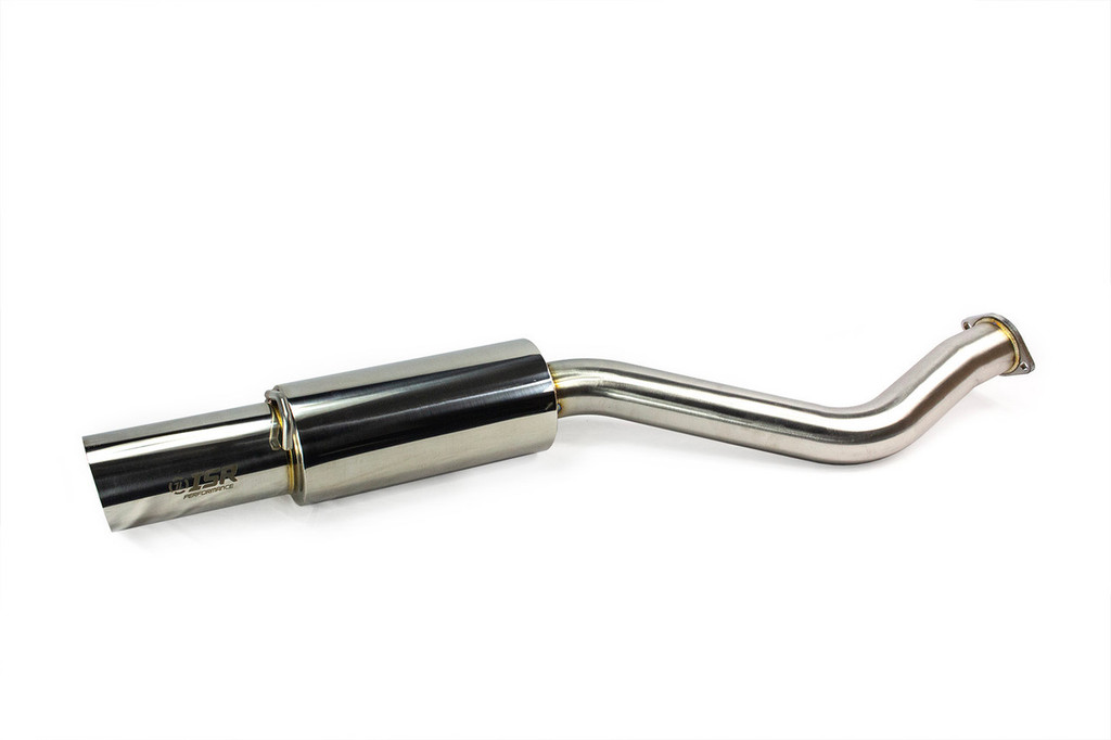 ISR Performance Single GT Exhaust system on Lexus GS300, showing the polished 4.5-inch muffler tip and brushed stainless steel construction for enhanced performance and style.