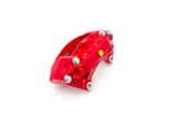 Close-up of ROFU Red Front Brake Caliper for Nissan 370Z Sport 4 Piston, right side