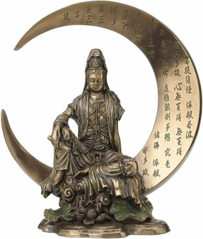 Kwan Yin on Crescent Moon 41755 Cold Cast Bronze 7.75" H Goddess of Compassion