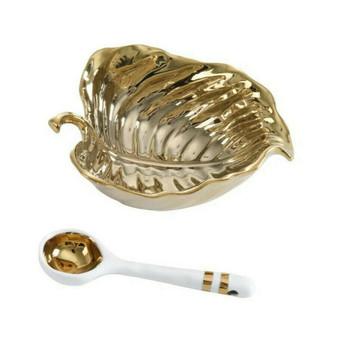 The Gold Leaf SET2013 Serving Gift Set Ceramic Bowl w/ Spoon 6" L
