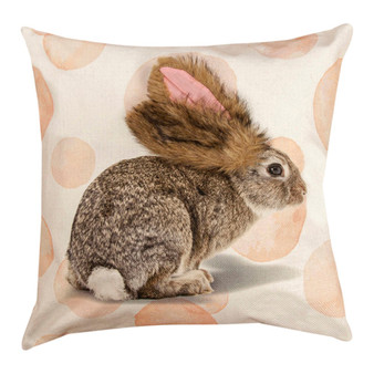 ManualWW Brown Easter Bunny Rabbit Printed Throw Pillow with Faux Fur 3D Ears 18 X 18