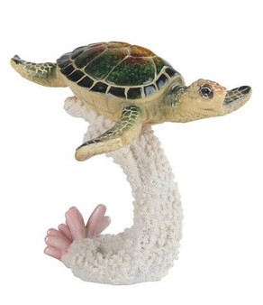 Green Sea Turtle 61202 Swimming Coral Figurine Resin 5.75" L