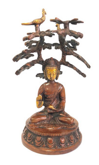 Brass Buddha BW554 Meditating Sitting Under Bodhi Tree Statue " H