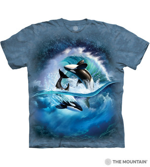 Orca Wave Killer Whale Unisex Adult T-Shirt Blue by The Mountain 100% Cotton