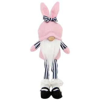 Dapper Dandy Gnome T4436 Pink Bunny Striped Legs White Beard 10.5" H