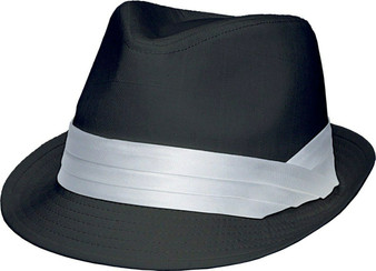 Black Unisex Trilby Fedora Hat CH707E Poly Cotton White Band