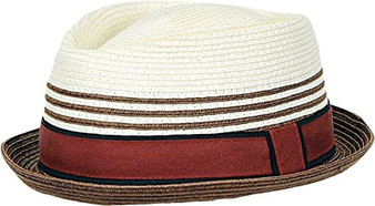 Unisex Kenny K Braided Toyo Trilby Fedora Hat BT65B (Large, Cream Brown Brim Red