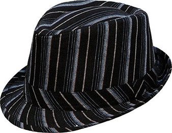 Unisex Kenny K Poly Striped Cotton Trilby Fedora Hat CH63 (Medium, Black w/ Blue