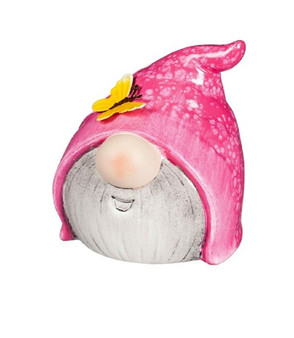 Gnome 84G3251 4.3" H Ceramic Garden Statuary w/ Metal Butterfly Pink