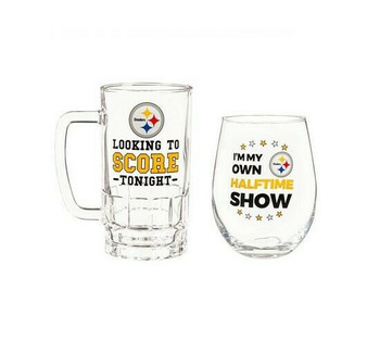 Pittsburgh Steelers NFL Glass Beer Mug 16 oz Stemless Wine 17 oz Gift Set