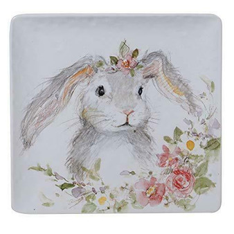 Sweet Bunny 23236 Rabbit Ceramic 12.5" Square Platter Susan Winget