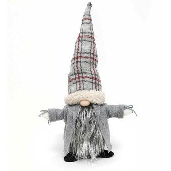 Standing Gnome Nils Wizard Plaid Hat Cape Grey Beard 17" H