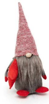 Gnome in Red Sweater Hat Gray Beard Wood Nose Holding Star 11.5" H