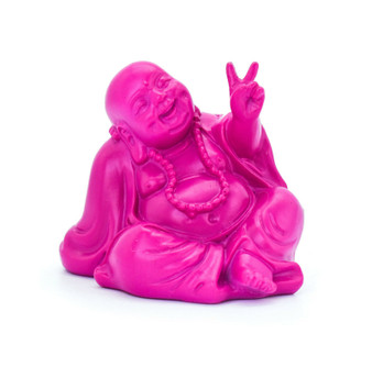 Peace Sign 41509 Happy Hotai Sitting Buddha Mini Figurine 3.3" H Hot Pink Resin