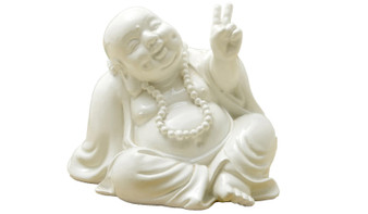 Peace Sign 42156 Happy Hotai Sitting Buddha Coin Bank 6" H White Resin