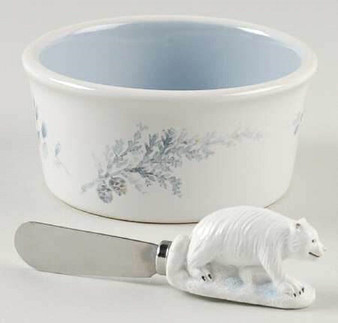 Winter Frost Ceramic Dip Bowl Polar Bear Spreader Knife Pfaltzgraff